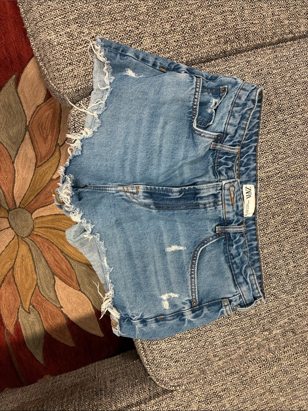 Zara Light Blue Frayed Denim Cutoff Shorts